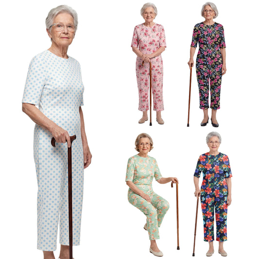 Women Special Need Adaptive Clothing Elderly Alzheimer Dementia Back Zipper Anti-Strip Nursing Jumpsuit Homewear Sleepwear