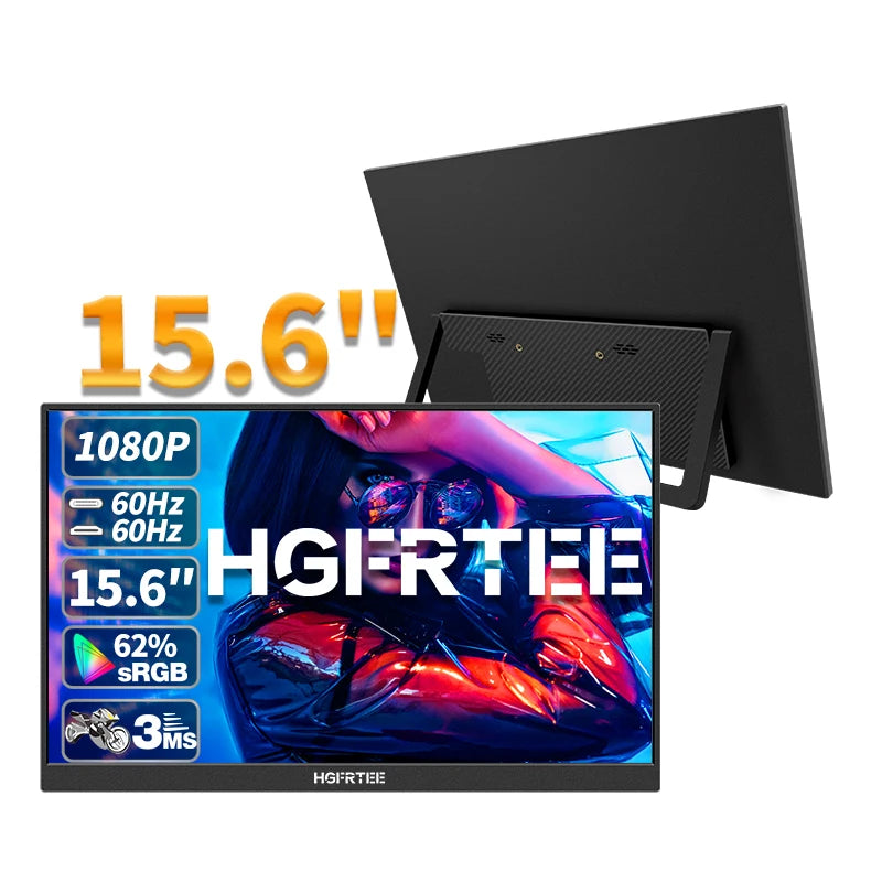 HGFRTEE 15.6 Inch Portable Monitor, FHD-IPS Laptop External Second Screen, Gaming Extended Display with Type-C HDMI