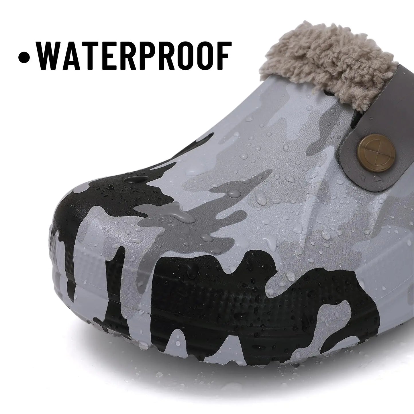 Shevalues Fuzzy Men Clogs Slippers Winter Fur Men Slippers Waterproof Garden Shoes Men Warm House Shoes Anti-slip Fur Slippers