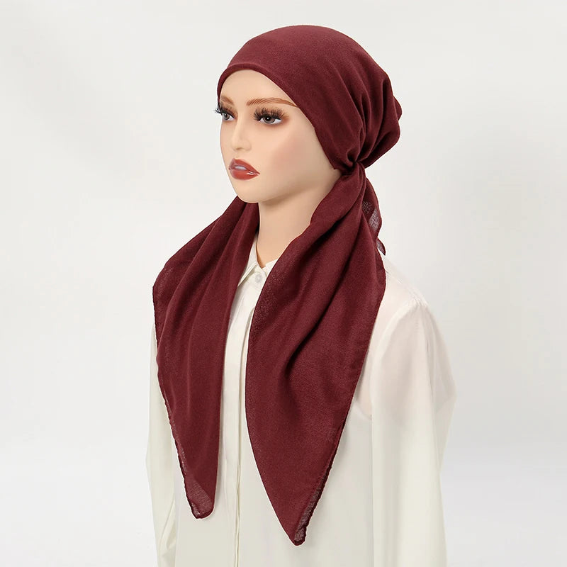 New Solid Cotton Linen Elastic Headscarf Cap Women Elastic Muslim Instant Hijab Bottoming Cap Muslim Headscarf Undercap HeadWrap