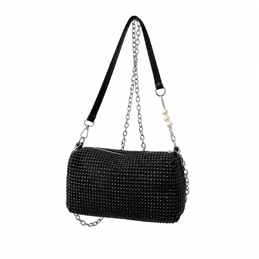 Allover Rhinestone Bucket Bag Waterproof Lightweight Women Crossbody Bag Mini All-match Glitter Chain Prom Purse for Ladies