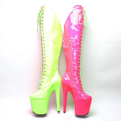 Leecabe 20CM/8inches Two Color Patent Upper Fashion Lady High Heel Platform Pole Dance Boots