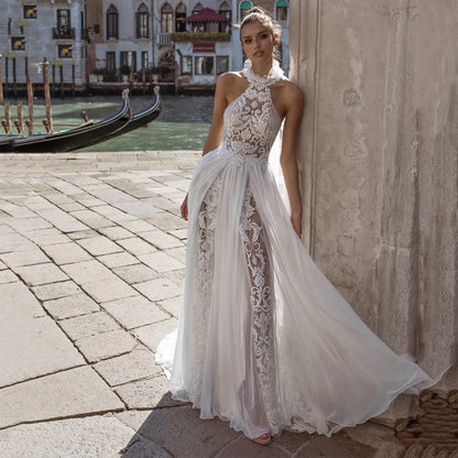 2025 Elegant Lace Halter Women Wedding Dresses Lace Decals Bride Gowns Sexy Mopping Length Princess Vestidos De Novia Customized