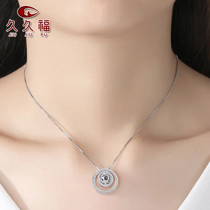 PT950 Platinum Double Ring Round Sparkling Inlaid Choker Necklace for Women,1Carat Moissanite Stylish Accessory for Daily