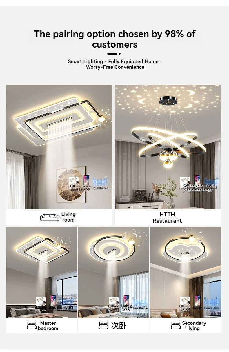 LED Ceiling Light with Spotlights Dimmable Remote Control Modern Living Room Lamp Fandelier Chandelier Smart Lighting