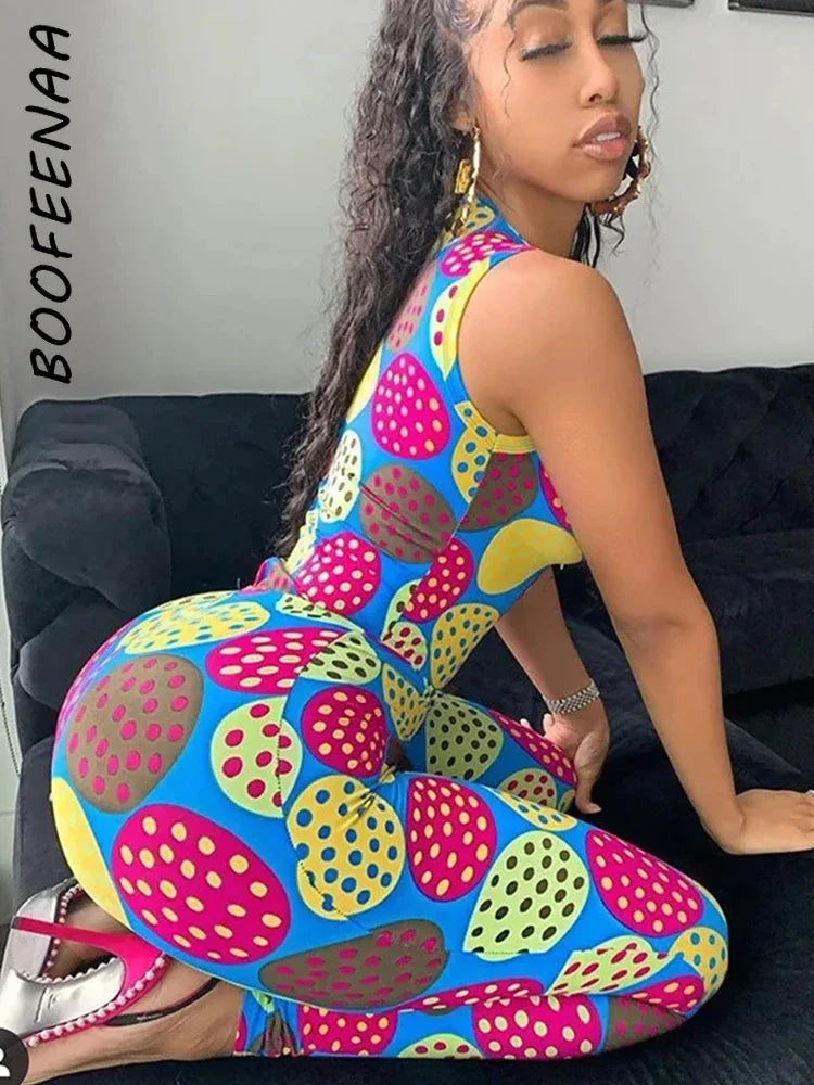 BOOFEENAA Polka Dot Print New Jumpsuits 2020 Cute Sexy Outfits For Women Clubwear Bodycon Tracksuit Rompers C16-BF27