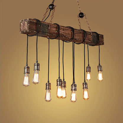 Retro Wood E27 LED Ceiling Lamp Antique Industrial Chandelier Lighting LOFT Bar luminaire Vintage Pendant Lights lustre