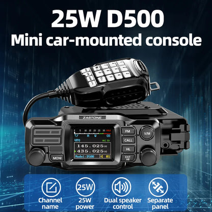 ZASTONE D500 25W High Power Mini Mobile Radio VHF UHF Dual Band DTMF Detachable Panel Transceiver