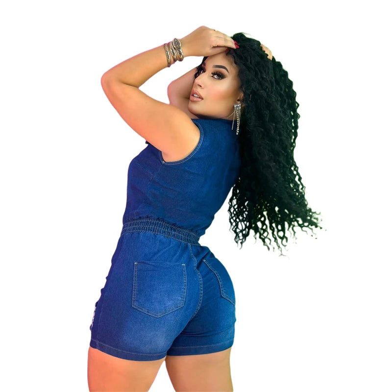 Streetwear Jeans Shorts Jumpsuit Summer Clothes Women 2024 Sleeveless Bodycon Denim Rompers Playsuits One Pieces Overalls Outfit