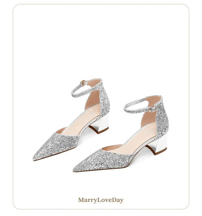 Luxury Silver Gold Sandals Women Summer Pointed Elegant Crystal High Heels Ladies Flip Flop Sequined Party Banquet Wedding Shoes