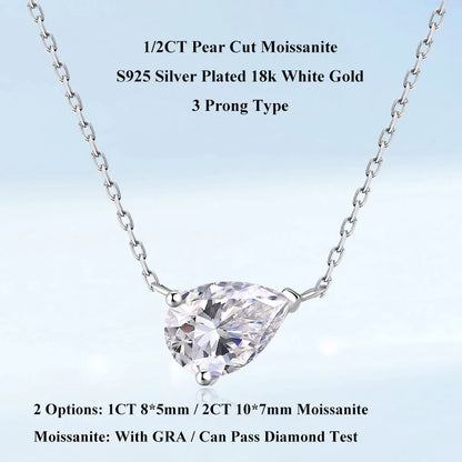 EWYA Pear Cut 1/2CT Solitaire Moissanite Pendant Necklace Woman Man 925 Silver Waterdrop Lab Diamond Gra Certified Neck Chain