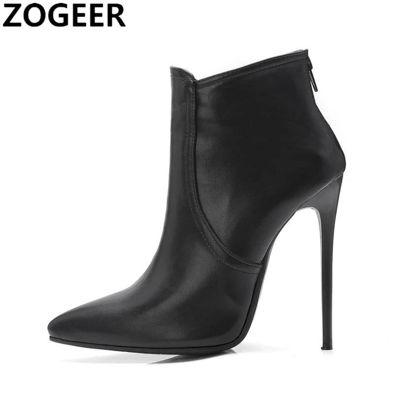 Black Women's high-heeled Ankle Boots Spring Autumn Fashion Point Toe Ladies Shoes Sexy Nightclub Short Boot Grey Large Size 45