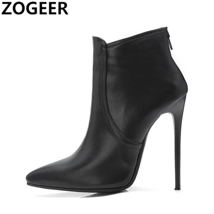 Black Women's high-heeled Ankle Boots Spring Autumn Fashion Point Toe Ladies Shoes Sexy Nightclub Short Boot Grey Large Size 45