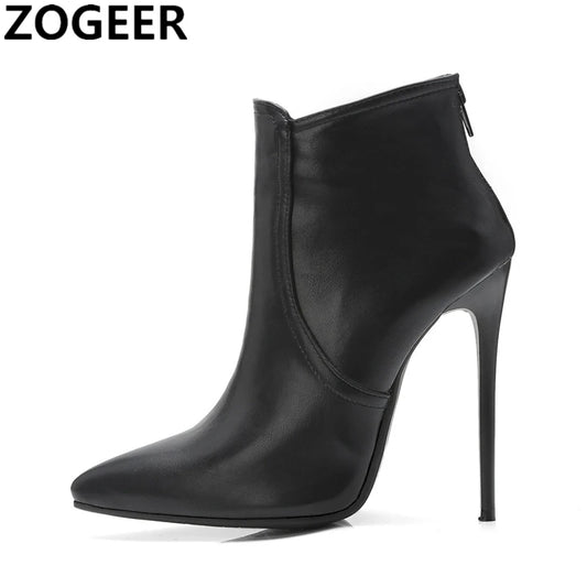 Black Women's high-heeled Ankle Boots Spring Autumn Fashion Point Toe Ladies Shoes Sexy Nightclub Short Boot Grey Large Size 45