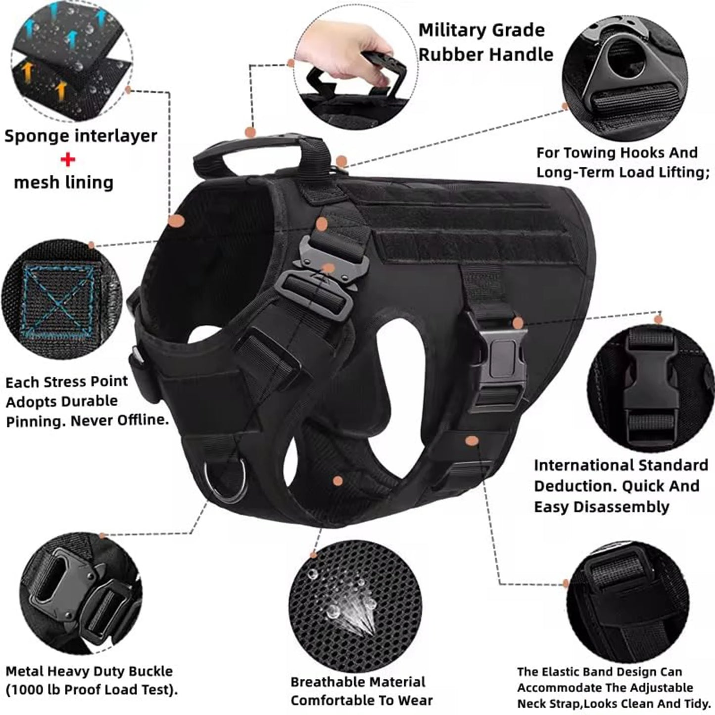 Dog Harness Collar Leash Molle Pouches For Medium Large Dogs Pet German Shepherd Training Walking Vest Tactical Dog Harnesses