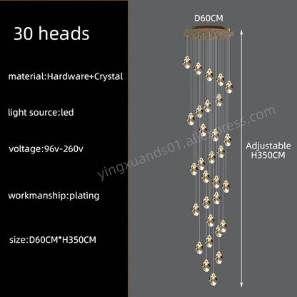 Nordic Crystal Chandelier for Living Room Villa Ceiling Chandeliers Duplex Loft Hanging Lamps Stairscase Suspended Pendant Lamps