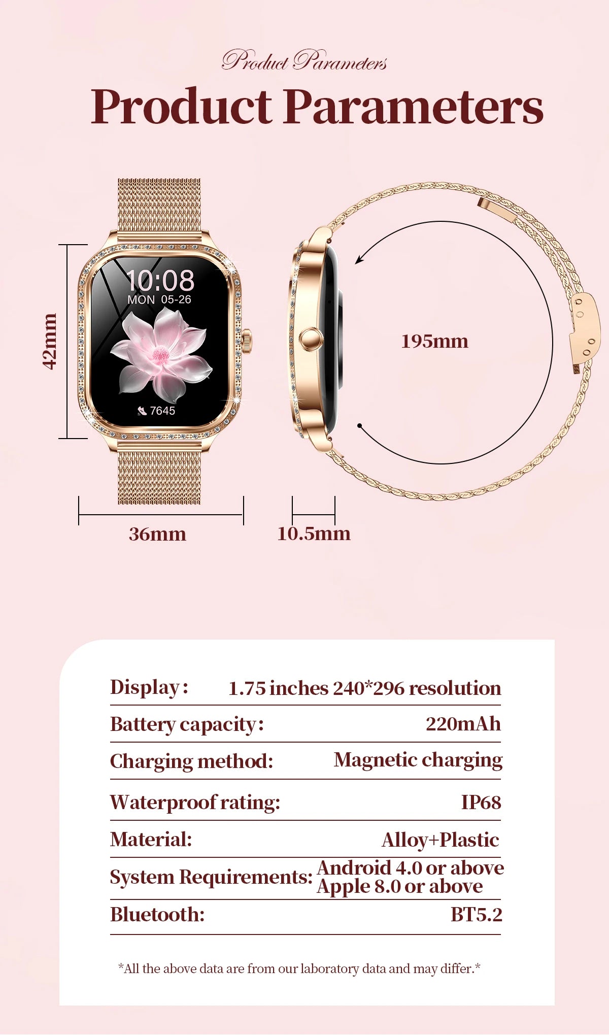 New Fashion Women's Smart Watch Heart Rate 1.75 Inch 240*296 HD Screen Diamond Watch Bluetooth Call Waterproof SmartWatch Ladies