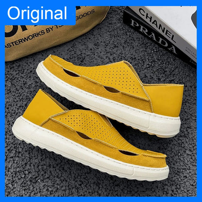 Mens Sandals Summer Handmade Leather Daily Wear Fashionable Walking Shoes Breathable Odor Proof Casual Loafers Plus Size Male