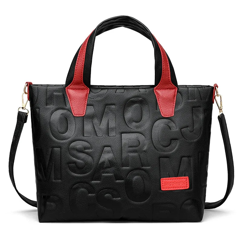 New Women's Large Capacity Contrast Color Handbag PU Leather Letter Embossed Ladies Shoulder Bag Designer Crossbody Bag