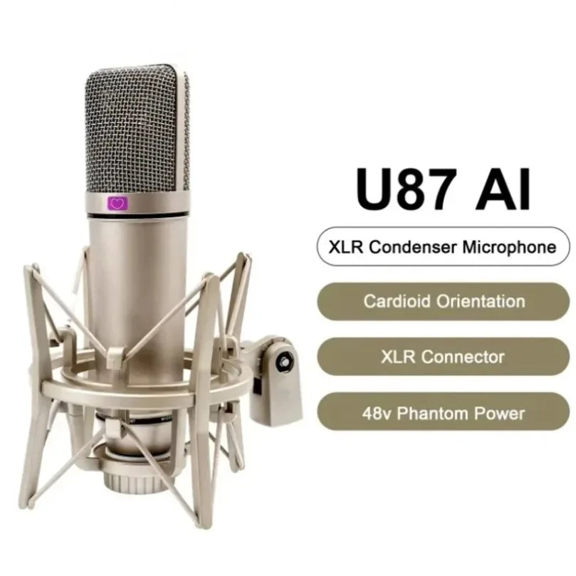 Condenser U87 AI XLR Microphone Professional Cardioid Studio Mic for Recording Podcasting Voice Over Streaming Home Studio
