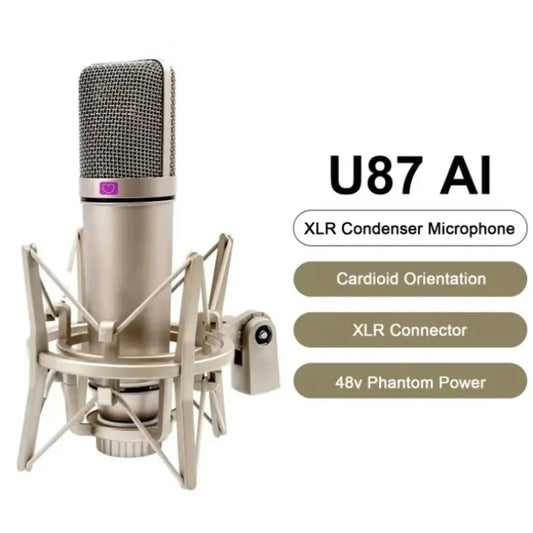 Condenser U87 AI XLR Microphone Professional Cardioid Studio Mic for Recording Podcasting Voice Over Streaming Home Studio