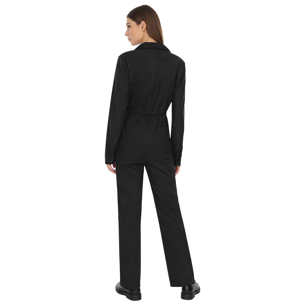 Womens Fashion Work Coverall Rompers Casual Solid Color Turn-Down Collar Long Sleeve Button Jumpsuit Travel Holiday Cargo Pants