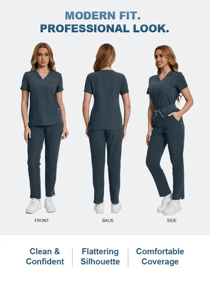 Women’s Scrubs Set V Neck Top Pants 2PCS Medical Uniform Soft Breathable Antibacterial Workwear for Nurses Doctors