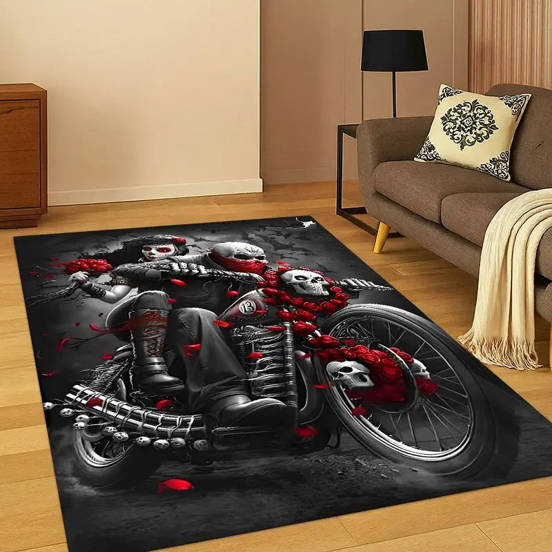 Gothic Skull Dead Girl Cartoon Horror Carpet Rug for Bedroom Living Room Sofa Playroom Doormat Home Decor,Kid Area Rug Non-slip