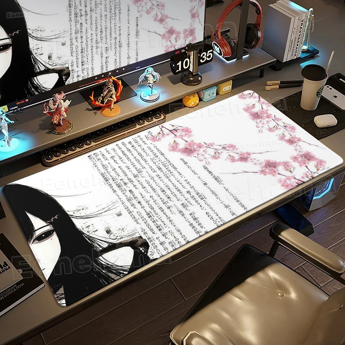 Black White Angel Mouse Pad Large PC Gaming Anime Pretty Girl DeskMat XXL Cartoon Laptop Keyboard Gamer Accessories Office Setup