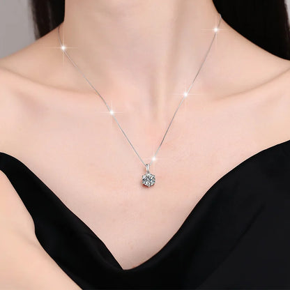 Classic 6-Prongs 925 Silver Moissanite Necklace For Women Cherry Blossom Cut Russian Cut Sakura Cut Women's Moissanite Necklace