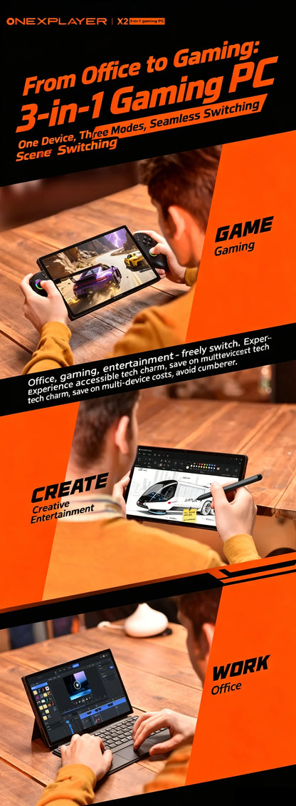 OneXPlayer X2 3-in-1 Handheld Game Console Tablet Laptop Intel Arc G3 Extreme 48GB+1TB SSD 10.95 Inch 120Hz Touch IPS Windows11