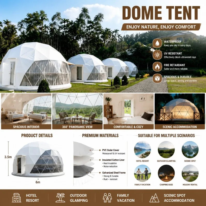 Luxury Modern Geodesic Dome Tent, PVC Canvas Cover Four‑Season Double‑Layer Waterproof for Outdoor Glamping Camping