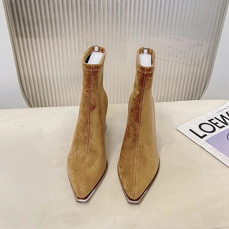 Winter Women Thick Heel Ankle Boots Fashion Pointed Toe Mordern Short Booties Street Style Party Stripper Female Shoes