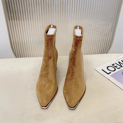 Winter Women Thick Heel Ankle Boots Fashion Pointed Toe Mordern Short Booties Street Style Party Stripper Female Shoes