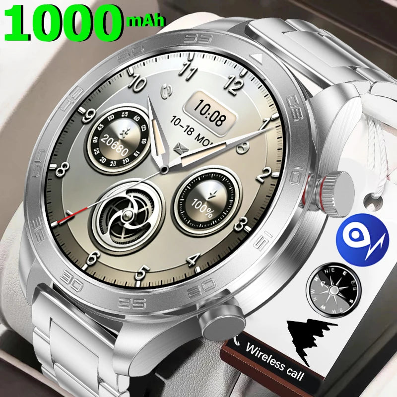 2026 new business men's smart watch 1000 mAh battery with compass altitude pressure IPX8 waterproof call sports health watch