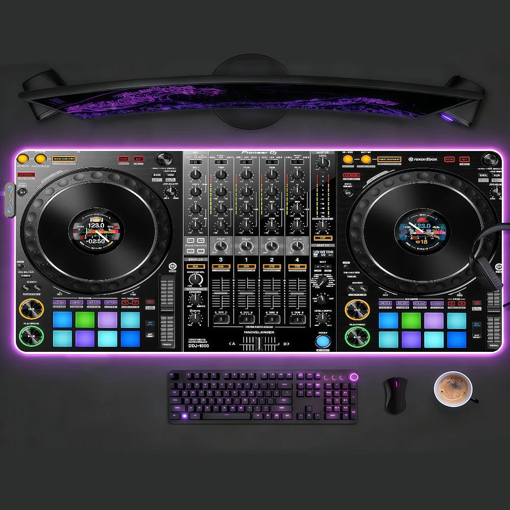 Music Pioneer DJ  Mouse Pad Waterproof RGB LED Light Colorful Game Keyboard Non-slip Cover Desk-mat Surface