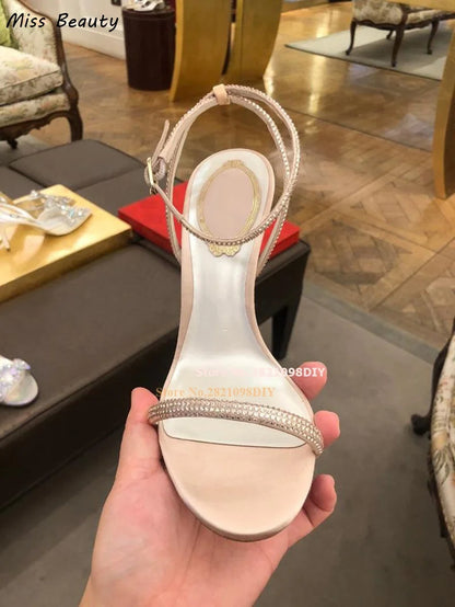 Concise One Belt Crystal High Heel Sandals Women Buckle Strap Stiletto Heeled Summer Shoes Bling Bling Ankle Strap Shoes