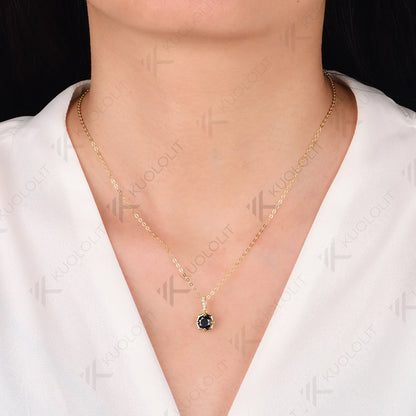 Kuololit 1CT Black Moissanite Necklace for Women Solid 18K 14K 10K 585 Yellow Gold Round Cut Moissanite Penant for Christmas