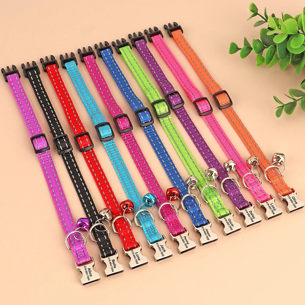 Cat Collar Free Personalized Kitten Collars Engraved Pet Puppy Name Necklace Collars Anti-lost for Cats Small Dogs Adjustable