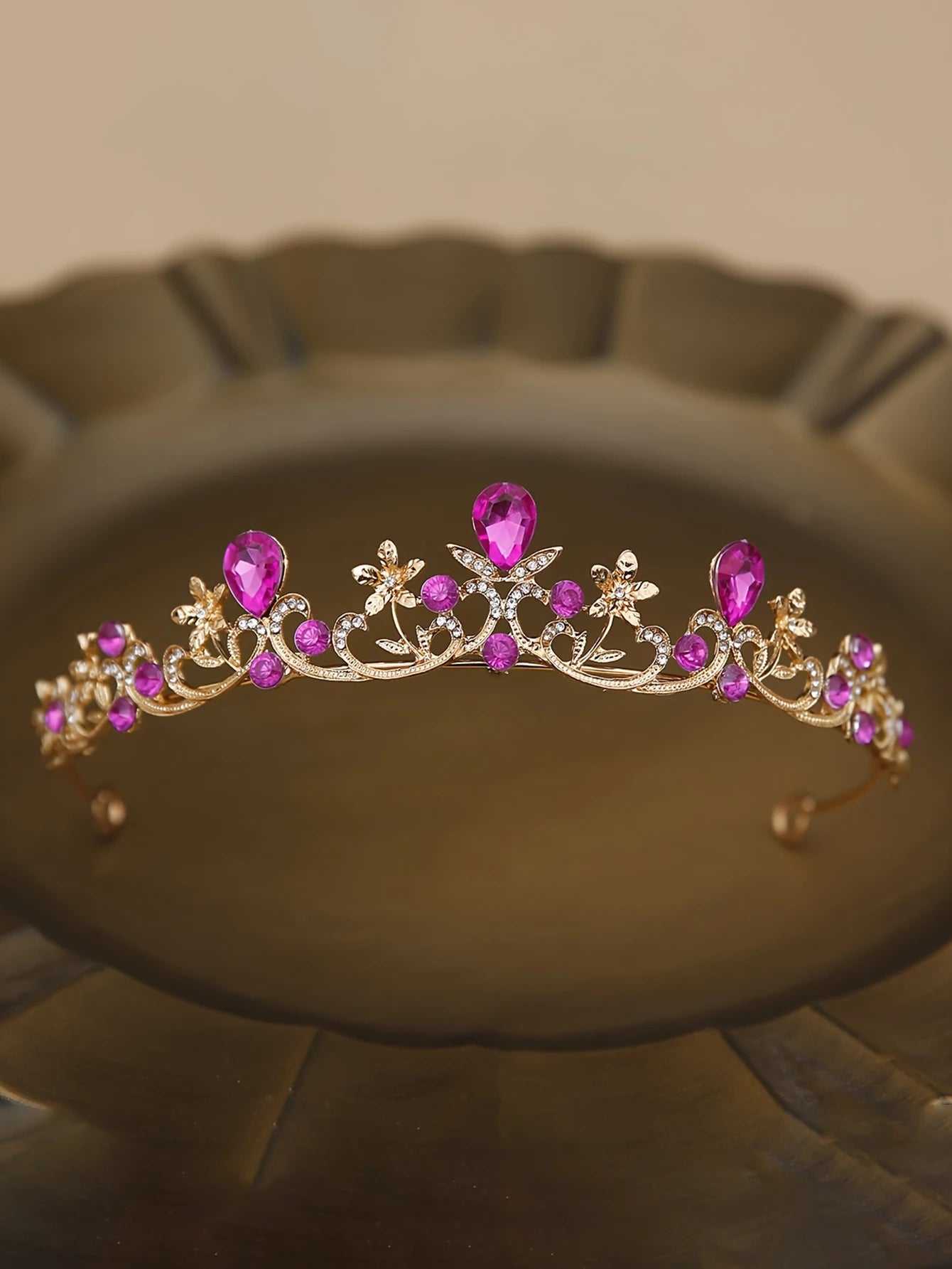 Golden Rose Gold Red Diamond Crown for Bridesmaid Headpiece Light Luxury Style Red Crystal Hairband. Wedding Dress, Formal Wear