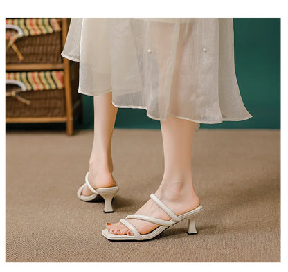 Elegant Ladies Glass Tacones Slippers Open Toe Thick Band Sandals Women High Heels Shoes Wedges Open Toe Slides Beach Sandalias