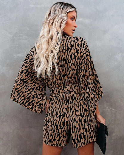 Summer Print Jumpsuit Women Rompers Sexy V Neck Short Sleeves High Waisted Wide Leg Shorts Trousers Casual Loose Jumpsuit Y2k