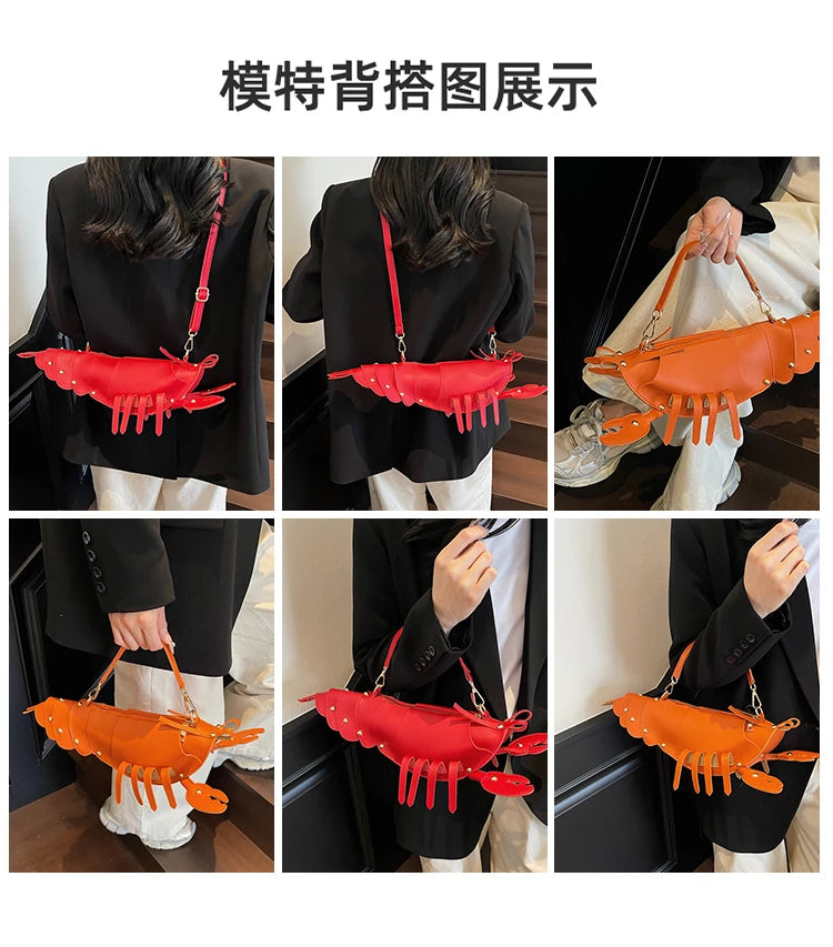 PU Zipper Commuting Crossbody Bags Lobster Shape Niche 2025 High Quality Ladies Bags Solid Color Rivet Fashion Shoulder Bags