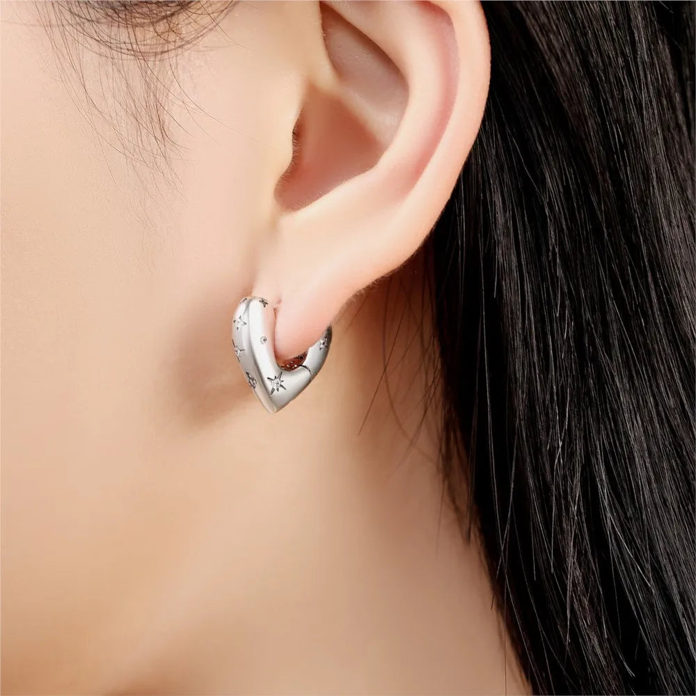 925 Sterling Silver Star Moon Heart Shape Earrings Jewelry Versatile Hoop Earrings For Women Jewelry Fine Birthday Party Gifts