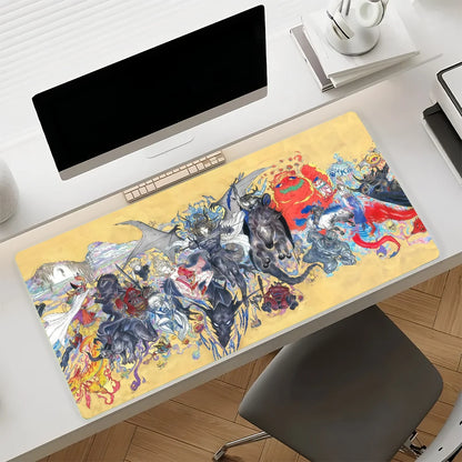 Gaming Mouse Pad, Large Desk Mat, Anti-slip Rubber Base, Stitched Edges, Golden Fantasy Art Print for Gaming & Office Desk Use
