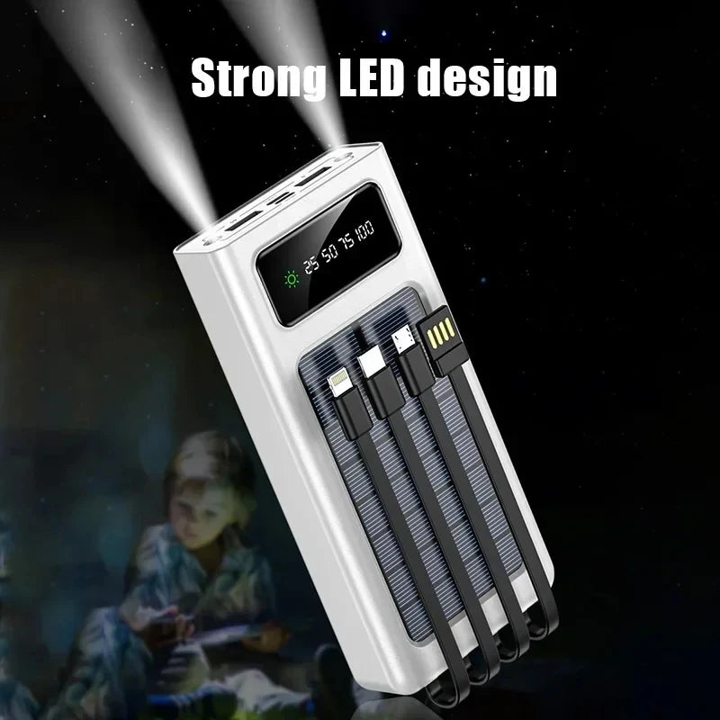 OnePlus 500000mAh Solar Power Bank Ultra Capacity USB 4 in1 Super Fast Charging USB TypeC LED Light Outdoor For iPhone Samsung