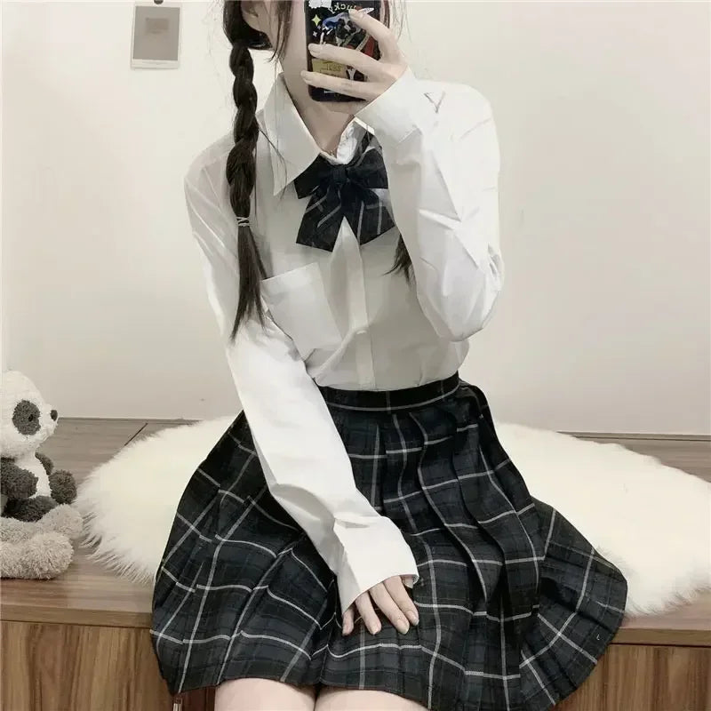 Japanese Bow Tie Skirt Set Student Pleated Skirt Jk Uniform Korean School Sexy Girl Preppy Style Seifuku Japanese School Uniform