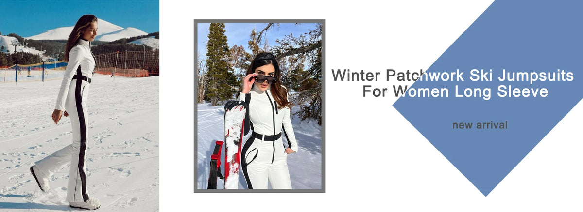 Winter Patchwork Ski Jumpsuits For Women Long Sleeve Waterproof Windproof Skiing Overall Female 2025 Elegant Skateboard Jumpsuit