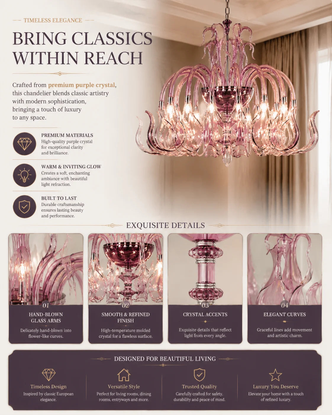 Pink Glass Swan Chandelier Luxury French Style LED Pendant Light for Living Room Bedroom Dining Room Home Decor