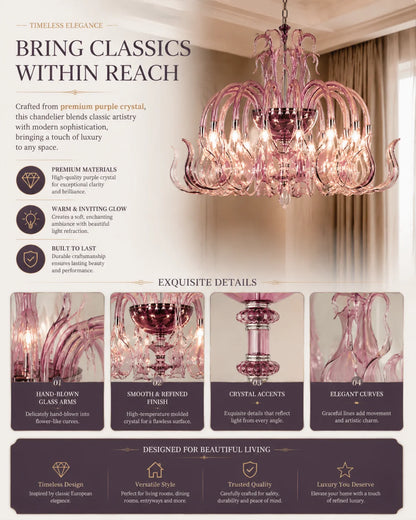 Pink Glass Swan Chandelier Luxury French Style LED Pendant Light for Living Room Bedroom Dining Room Home Decor
